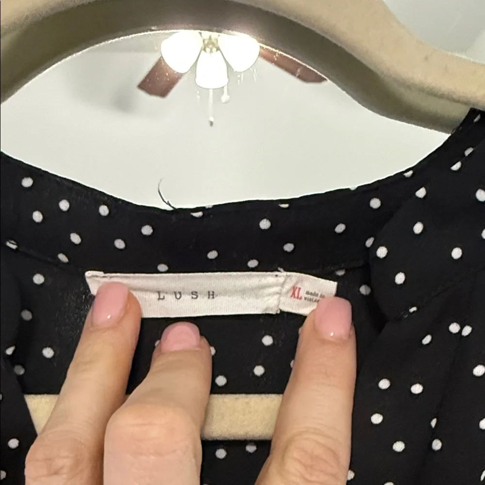 Lush Black Blouse with White Dots - Picture 2 of 5